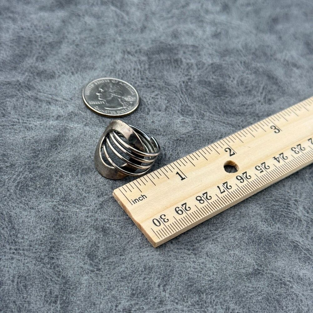 Sterling Silver 925 Round Buckle Ring Size 7.25 Think Open-work Oval Wire Spiral - Picture 8 of 11